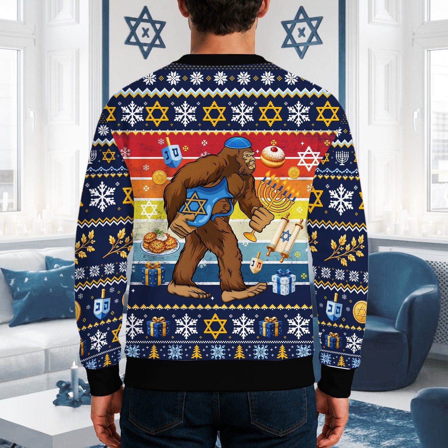 Holiday ugly sweater, back view 2