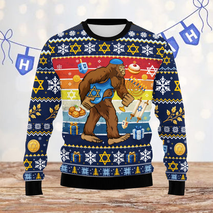 Ugly christmas sweater bigfoot design, front view