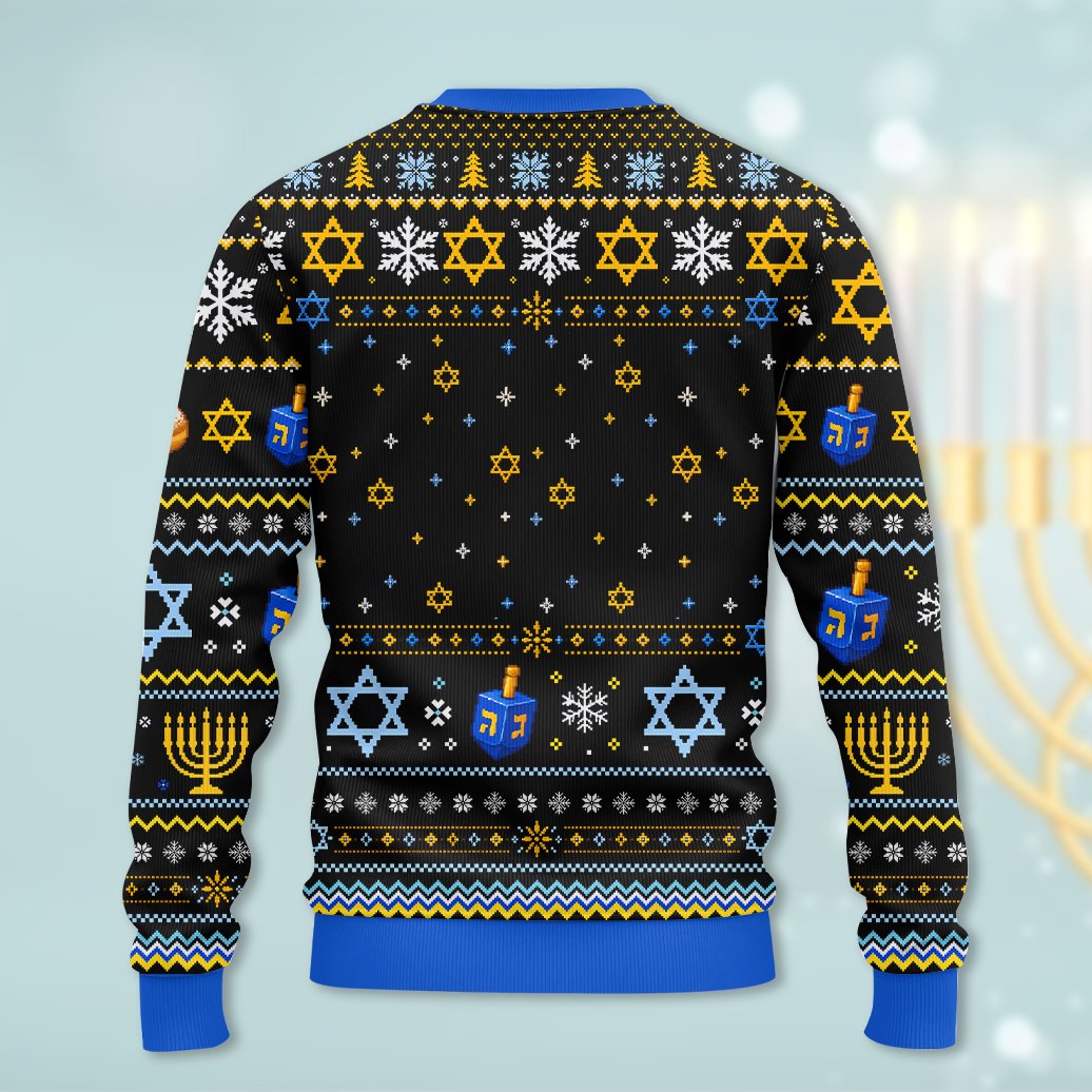 Final back view of the adult black hanukkah ugly sweater