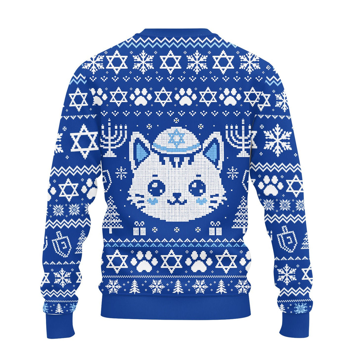Another front view of the Happy Hanukcat ugly holiday sweater