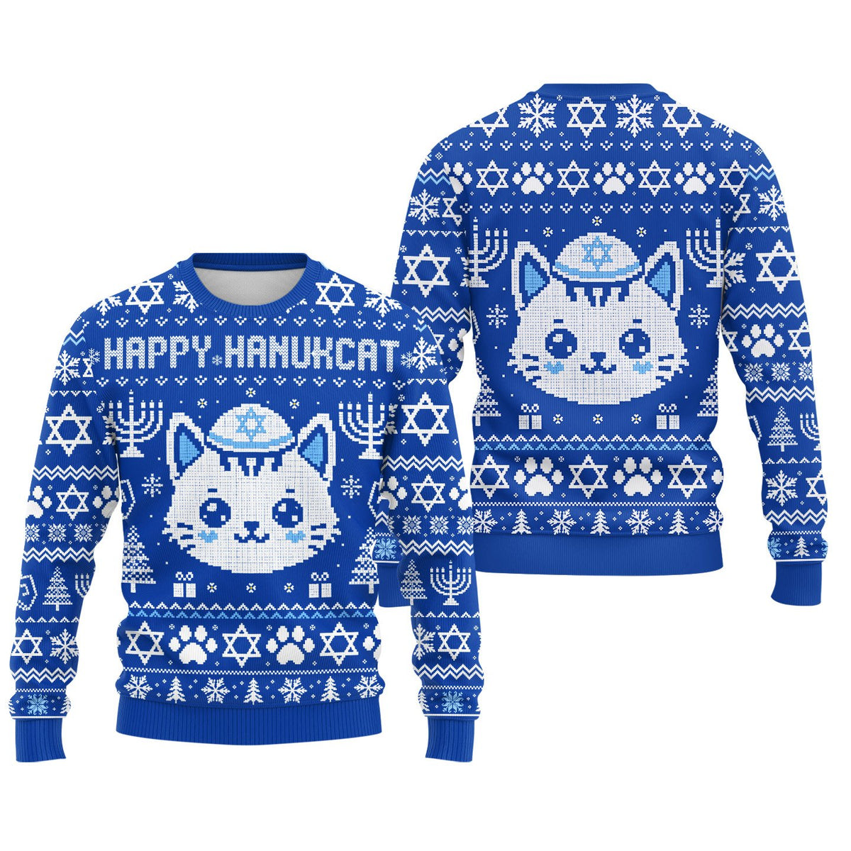 Back view of the blue ugly hanukkah sweater