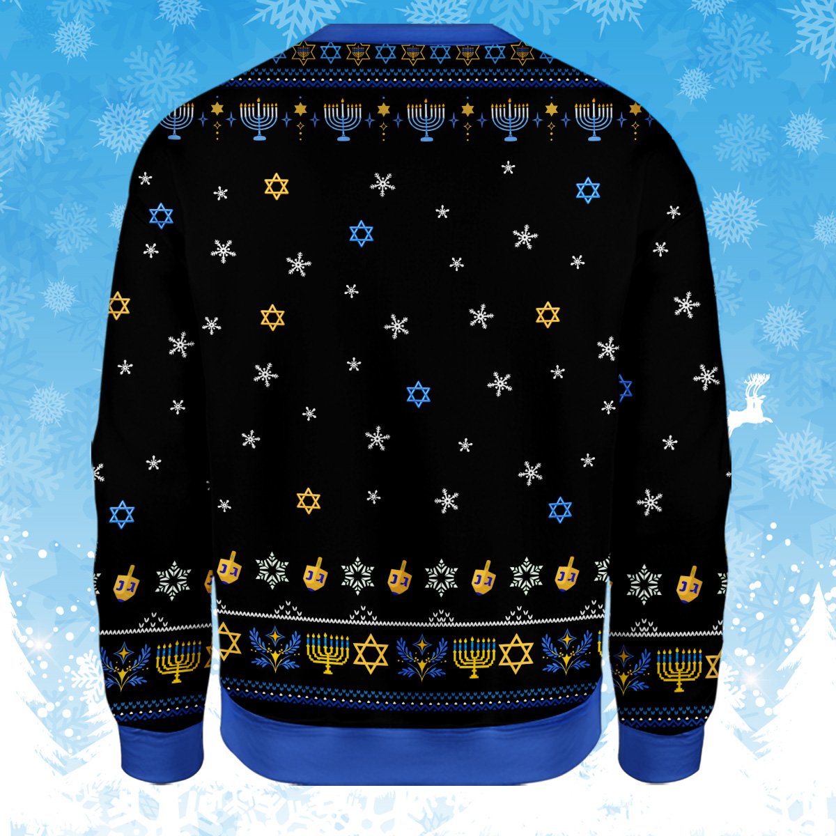 Back view of the black hanukkah ugly sweater pattern