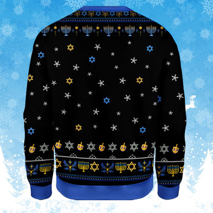 Back view of the black hanukkah ugly sweater pattern