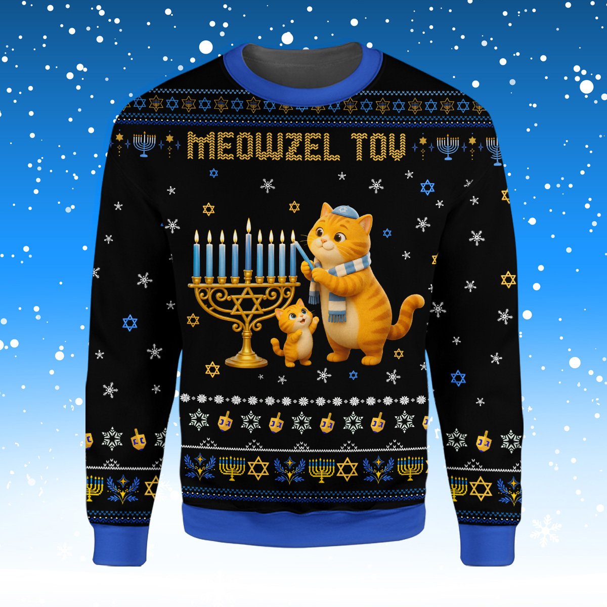Another front view of the black hanukkah ugly sweater
