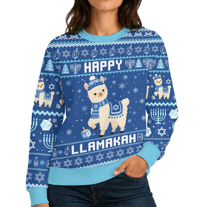 lifestyle view of the ugly hanukkah sweater worn outdoors