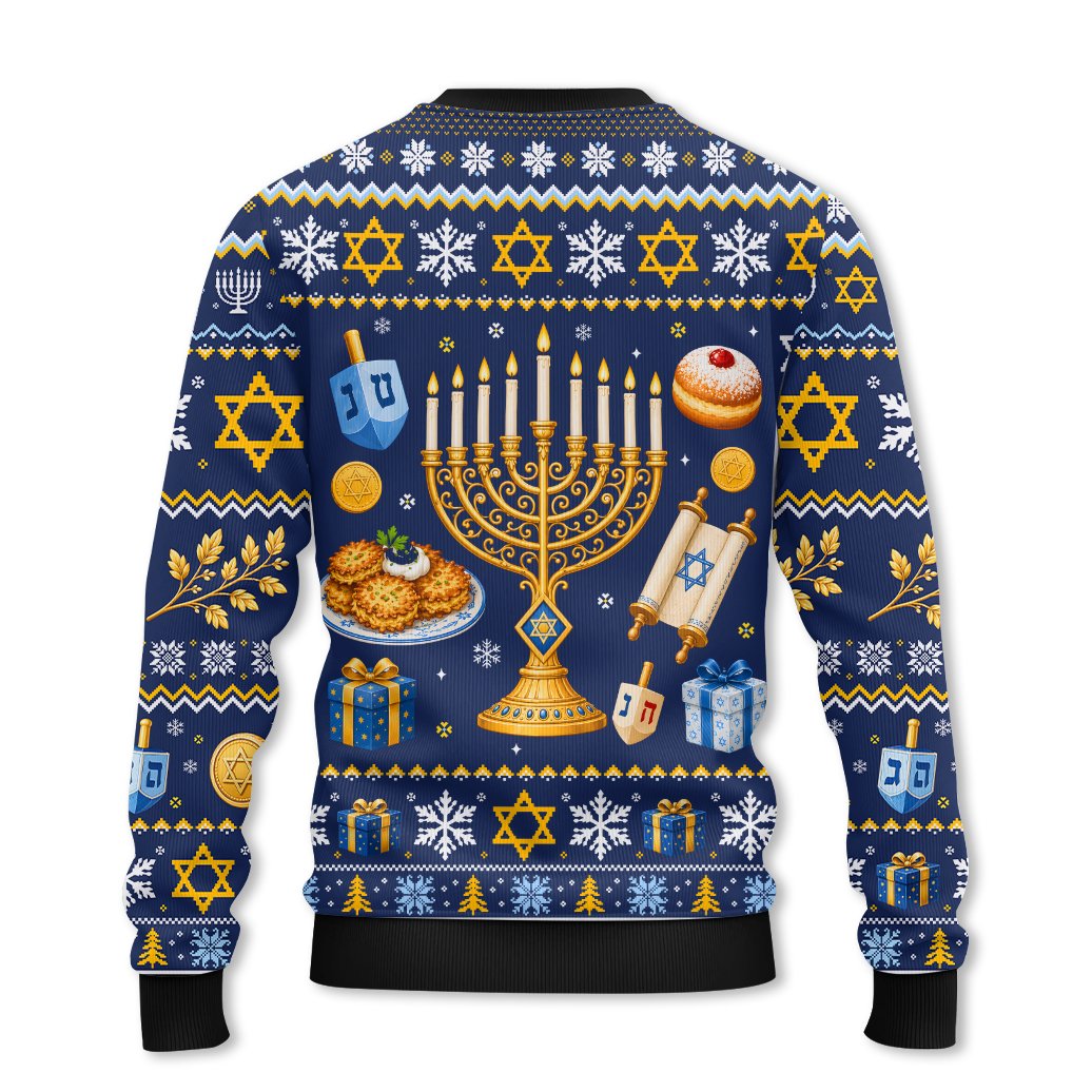 Detailed back view of the winter holiday sweater design