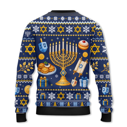 Detailed back view of the winter holiday sweater design