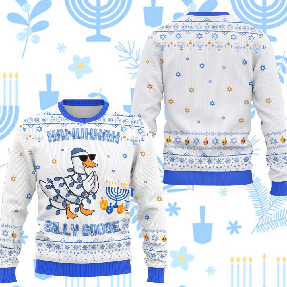 Second angled view of the faux-knit holiday ugly sweater