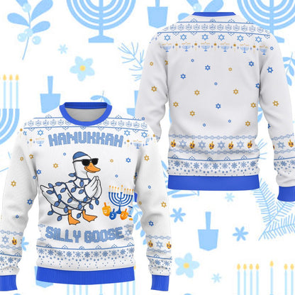 Second angled view of the faux-knit holiday ugly sweater