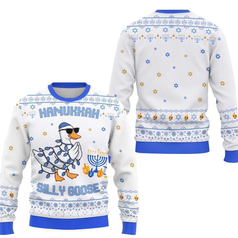 Third angled view showing the text hanukkah and silly goose