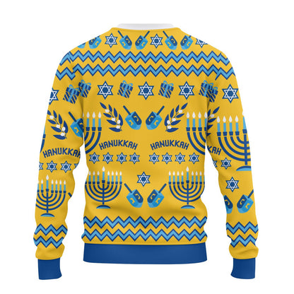 Back view of the yellow ugly hanukkah sweater