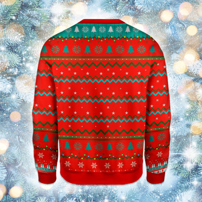 Alternate back view of the highland cow ugly christmas sweater
