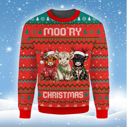 Second lifestyle image of the highland cow ugly christmas sweater