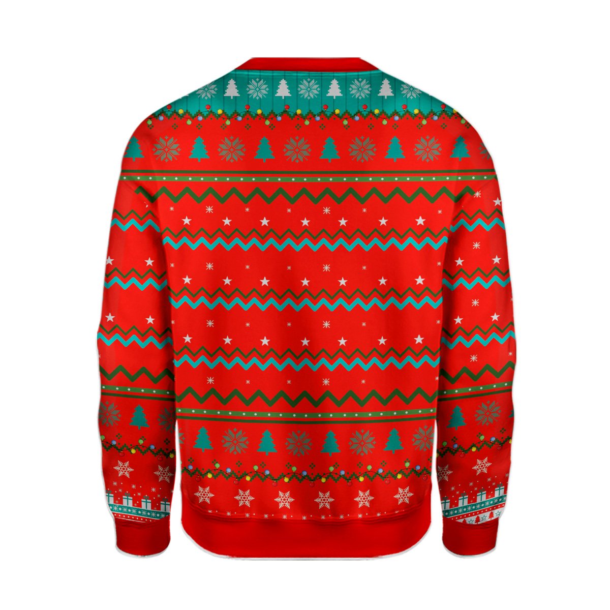 Lifestyle image of the highland cow ugly christmas sweater worn in a holiday setting