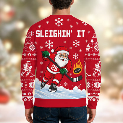 Second lifestyle view showcasing the Sleighin' It ugly christmas sweater