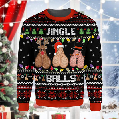 Close-up front view of the Jingle Balls text and fair isle pattern