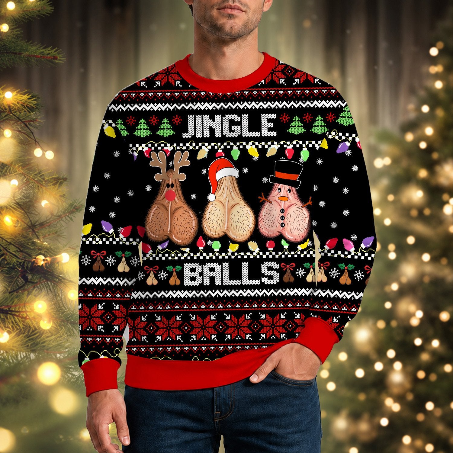 Second lifestyle view featuring the humorous holiday sweater ugly