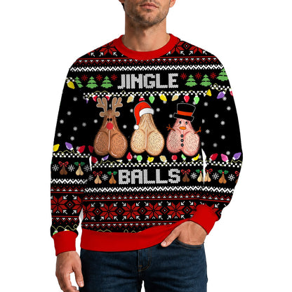Fourth lifestyle view of the black Jingle Balls sweater