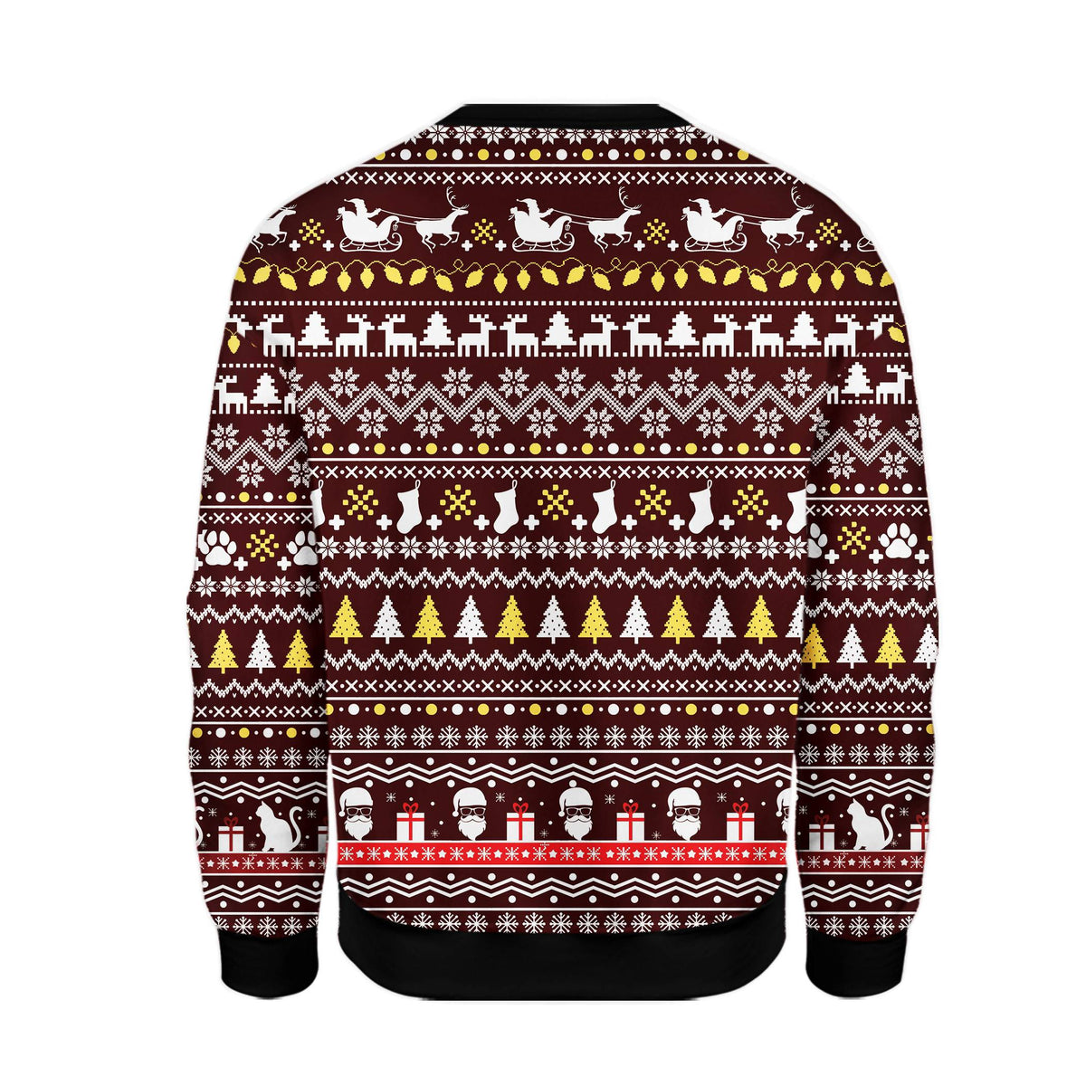 Back view of maroon ugly Christmas sweater humor Santa kiss design