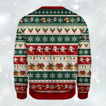 Detailed back view of the ugly sweater holiday design