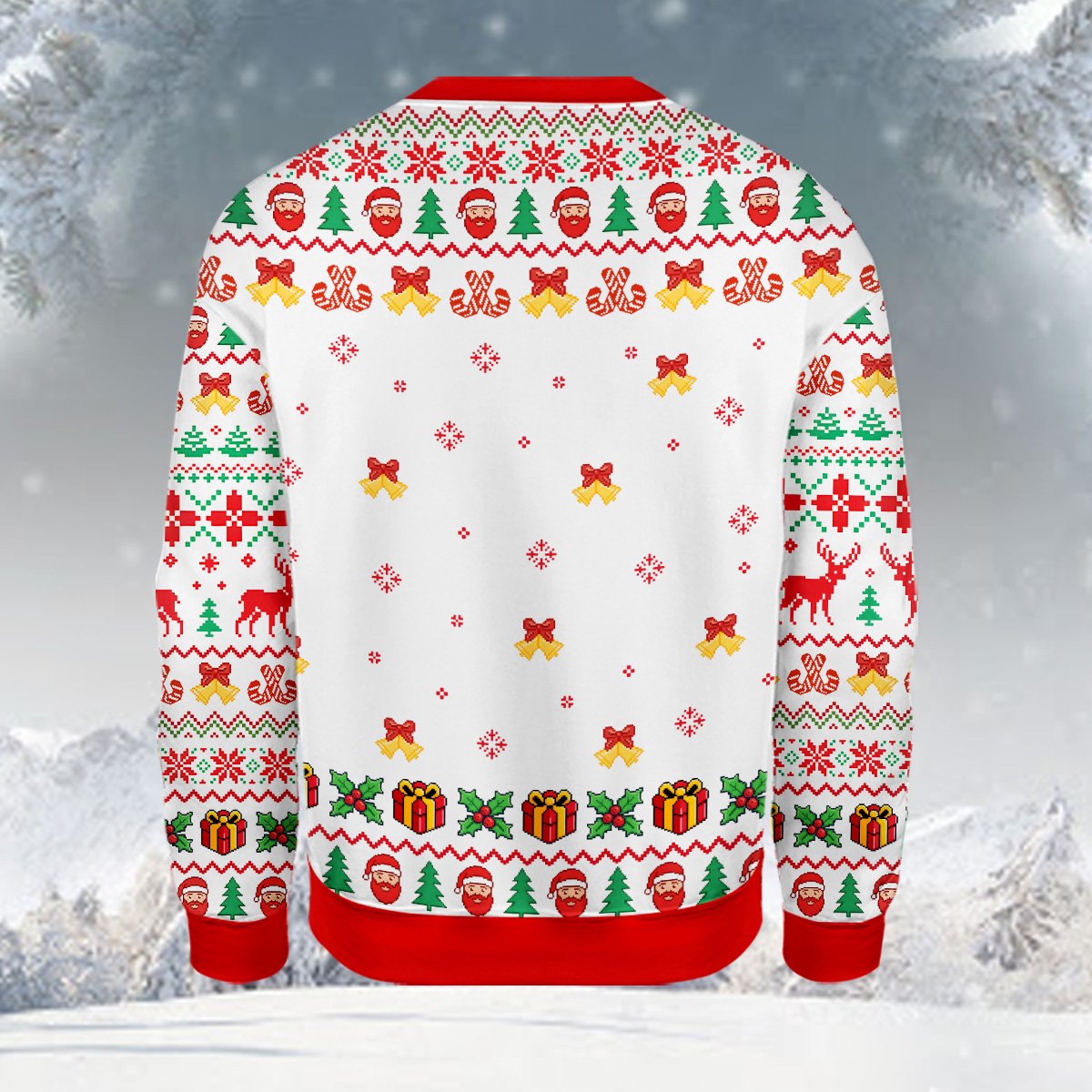 Back view of the adult humor ugly holiday sweater