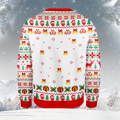 Back view of the adult humor ugly holiday sweater
