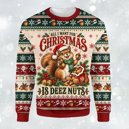 Detailed front view of the humor ugly sweater design
