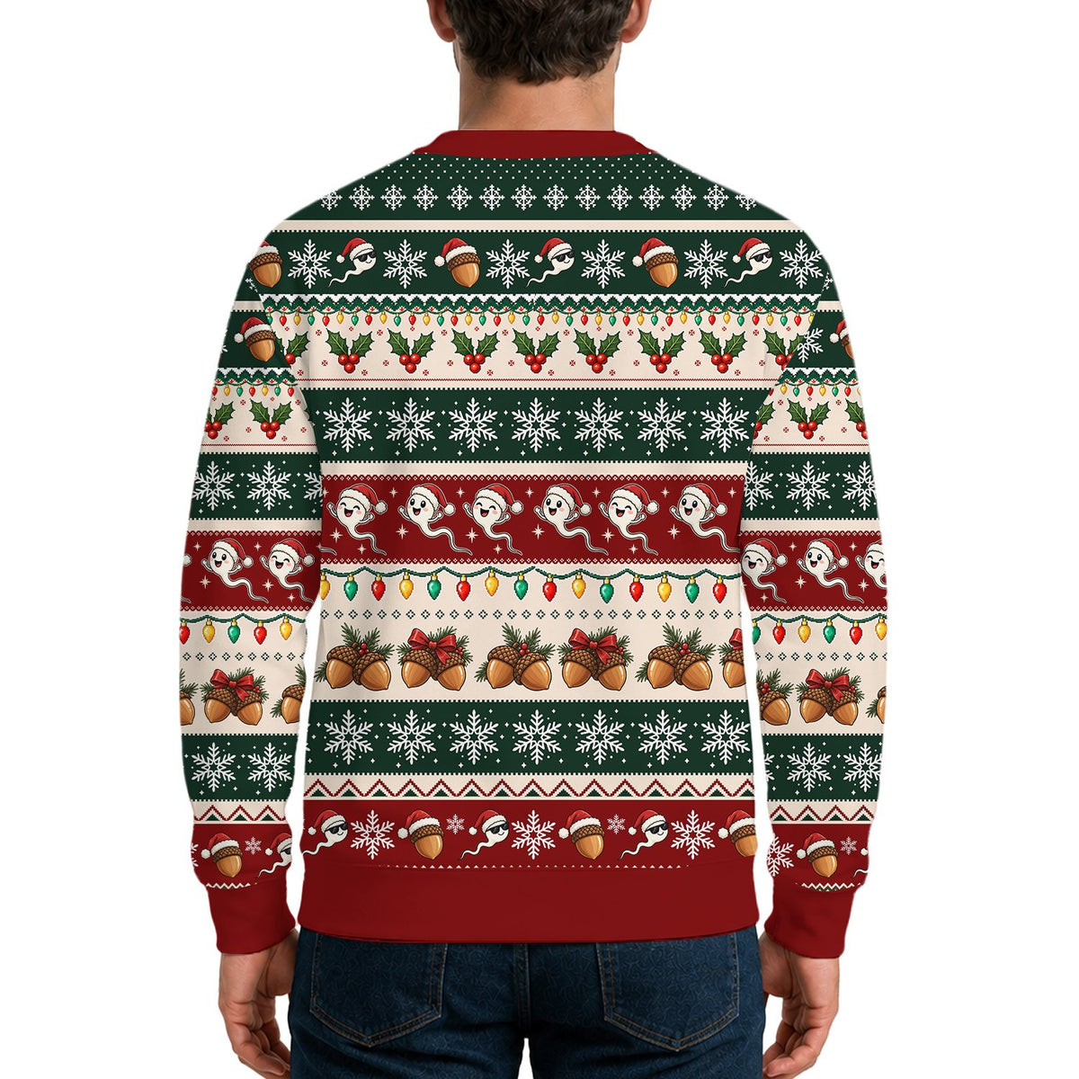 Another lifestyle view of the adult humor ugly sweater