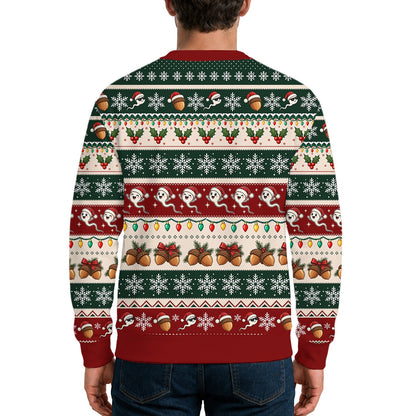 Another lifestyle view of the adult humor ugly sweater