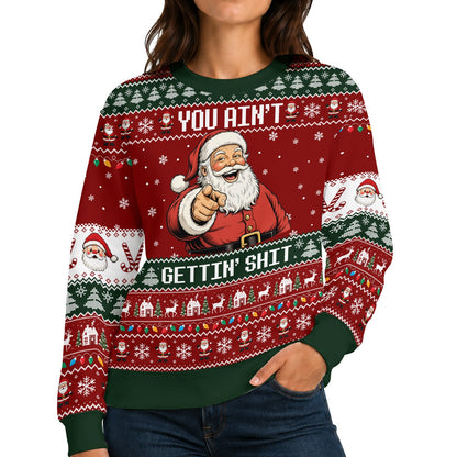 Close up lifestyle shot showcasing the funny adult humor ugly christmas sweater