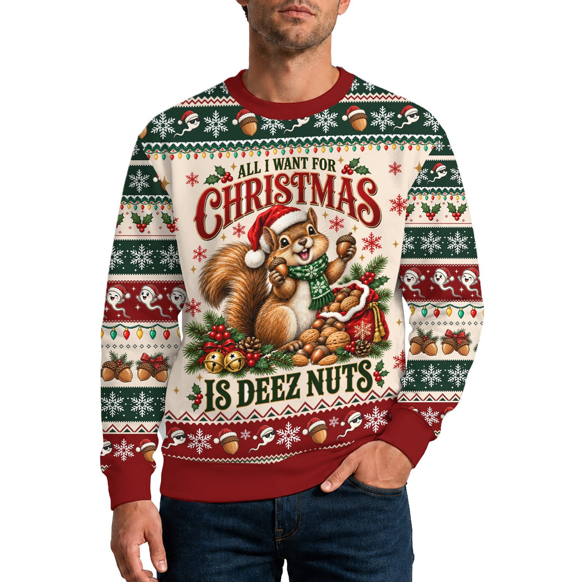 Lifestyle view of the ugly christmas sweater humor design