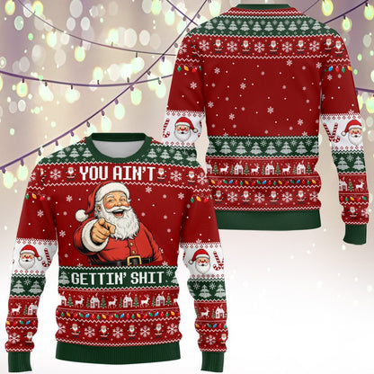 Detailed view of the adult humor ugly sweater design and colors