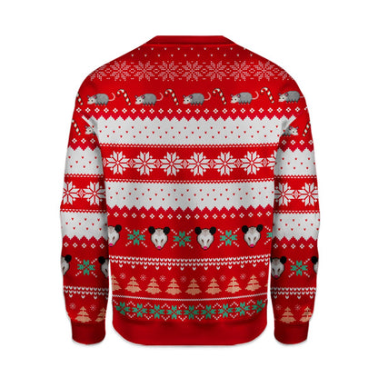 Detailed back view of the faux-knit holiday ugly sweater.