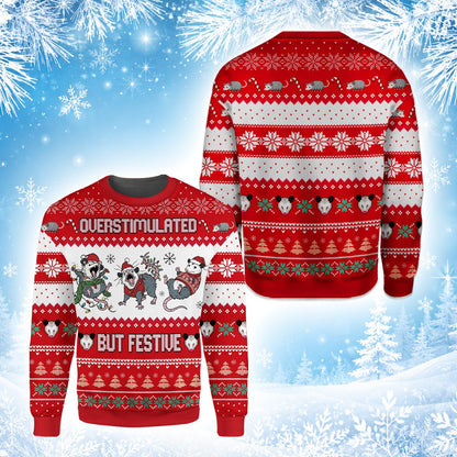 Detailed front view showing the pixelated text and snowflake motifs on the ugly sweater.