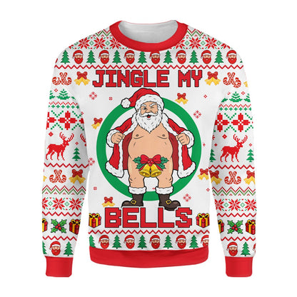 Best ugly holiday sweater featuring Jingle My Bells adult humor design, main view