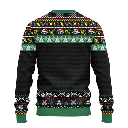 Alternate angle view of the humorous christmas raccoon ugly sweater