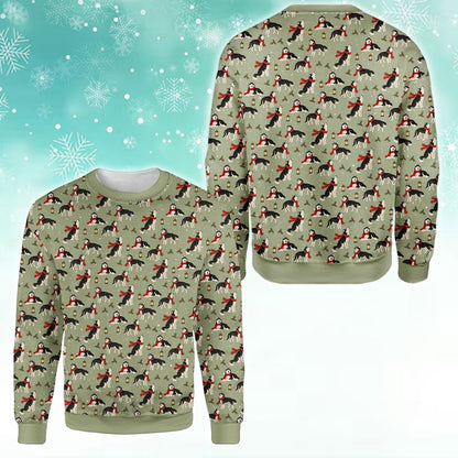 Siberian husky ugly sweater holiday pattern, alternate front view