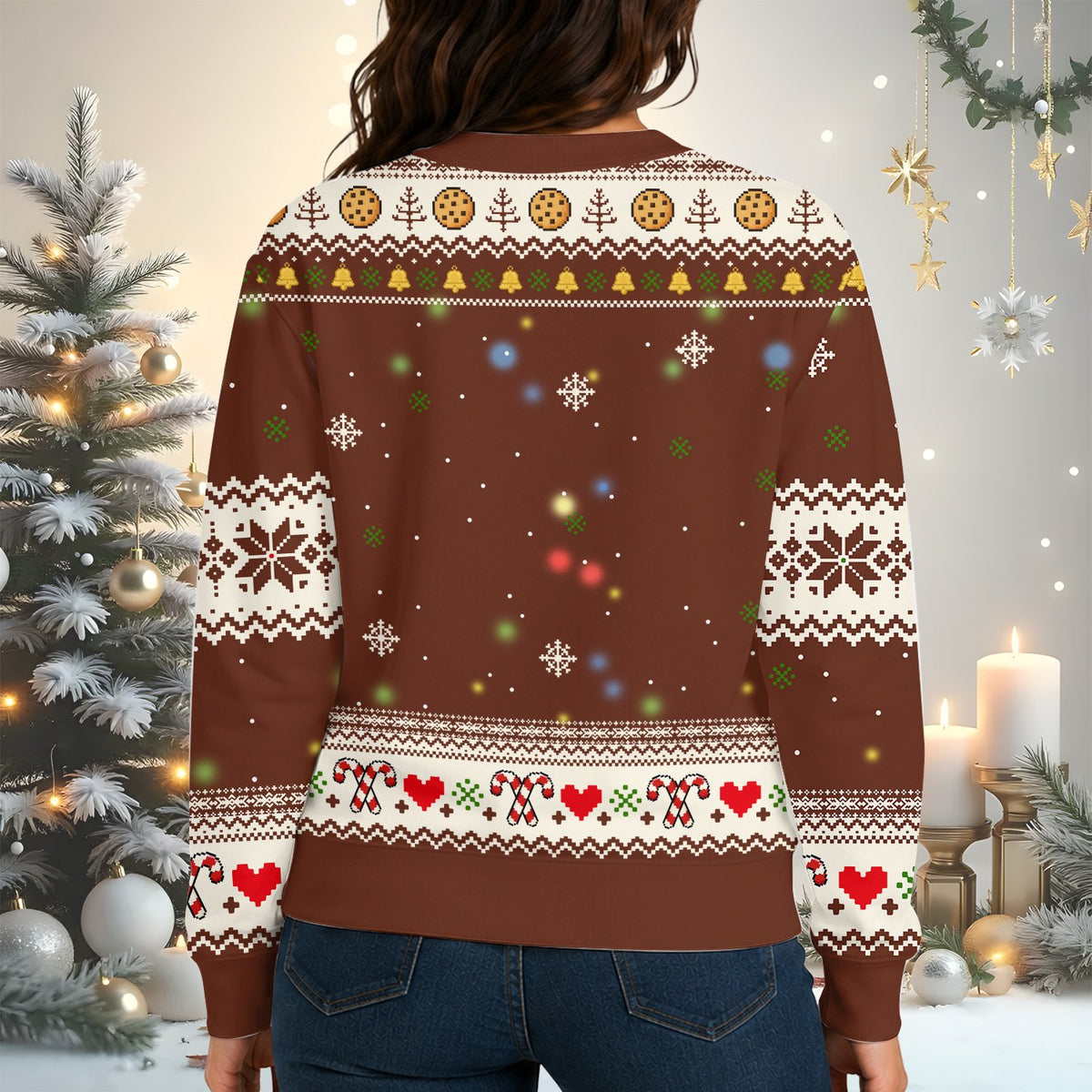 Monster truck gingerbread Christmas ugly sweater, alternate back view