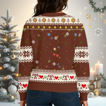 Monster truck gingerbread Christmas ugly sweater, alternate back view