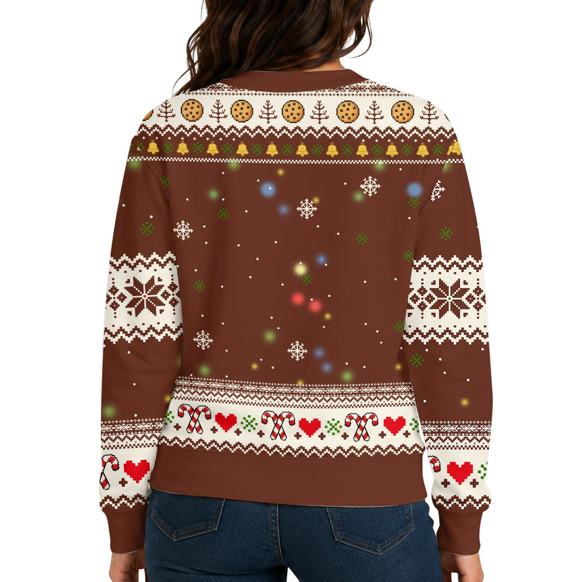 Monster truck gingerbread Christmas ugly sweater, back view