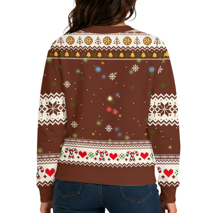 Monster truck gingerbread Christmas ugly sweater, back view