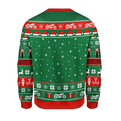 Back view of the green motorcycle ugly christmas sweater