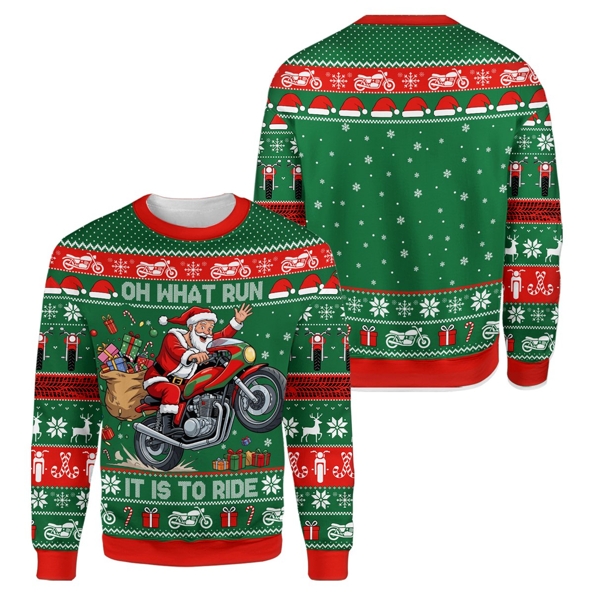 Close up of front design on the motorcycle ugly sweater