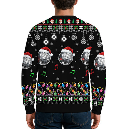 Person wearing the black music ugly sweater at a holiday gathering