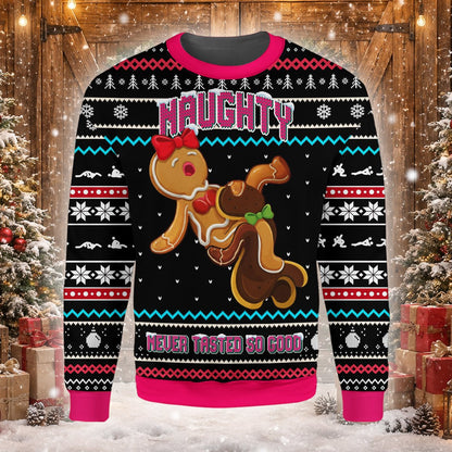 Front view of black naughty christmas ugly sweater