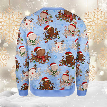 Detailed back view of the holiday octopus repeating pattern