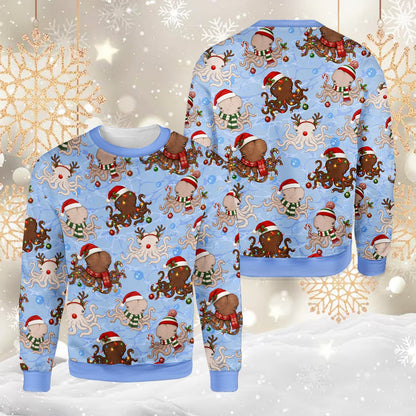 Another front angle of the octopus holiday ugly sweater