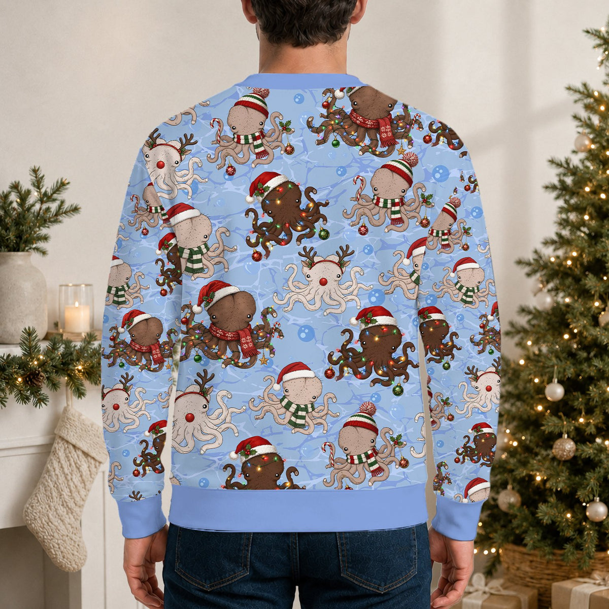 Fourth lifestyle view of the octopus ugly christmas sweater