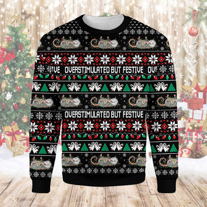 Alternate front view of the opossum funny christmas ugly sweater