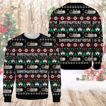 Front view of the opossum funny christmas ugly sweater in a lifestyle setting